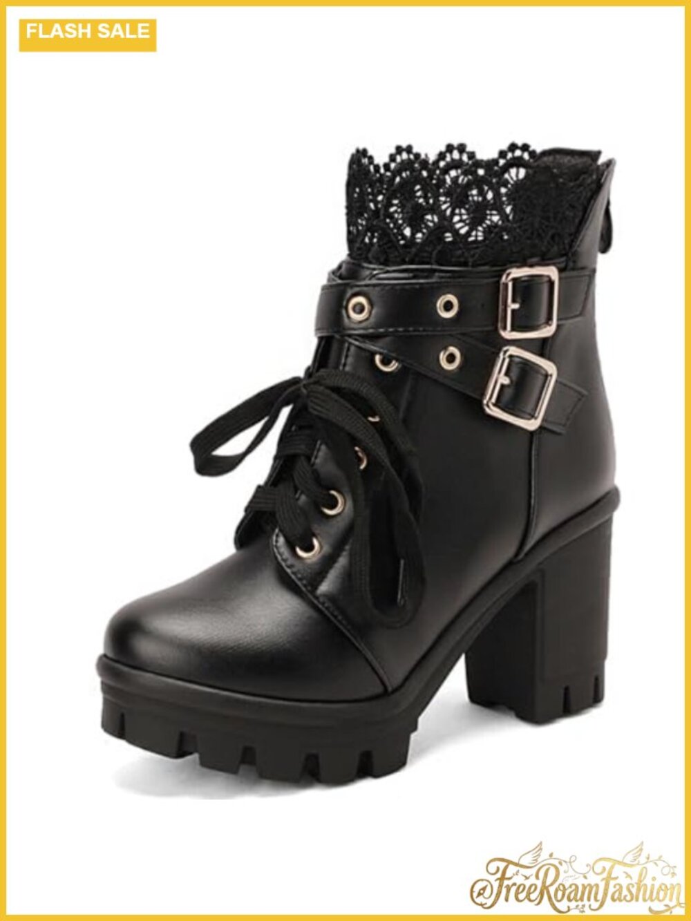 Women's Platform Chunky Heel Combat Ankle Booties Buckle Zip Goth Boots